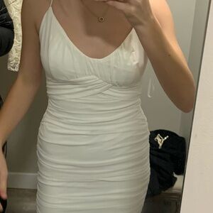 Elegant White ruched mesh Dress